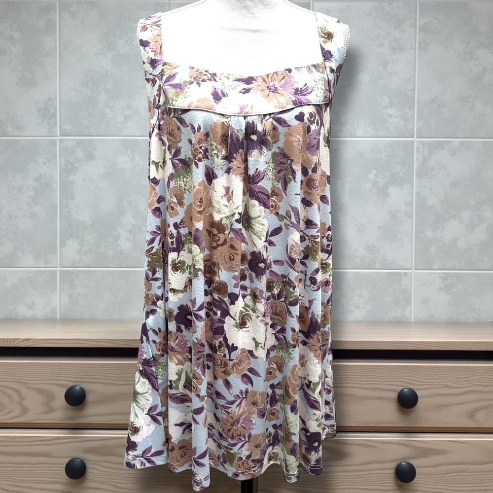 Simply Noelle Womens XXL Floral Square Neck Pleated Front Tunic Tank Dress